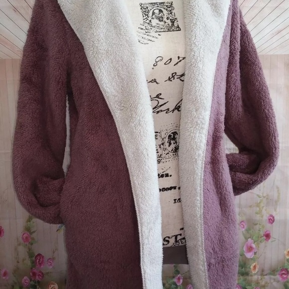 Faux Sherpa Casual Lounge Mauve Jacket Plush - Picture 4 of 7